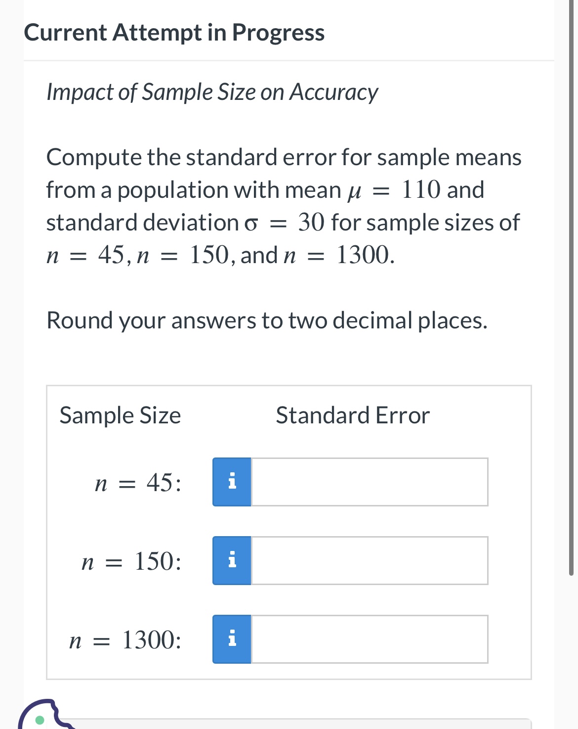 Current Attempt in Progress Impact of Sample Size on Accuracy Compute