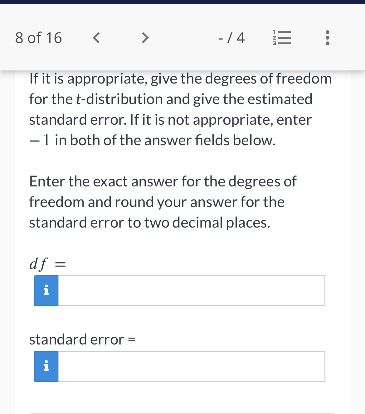 the standard error for sample means from a population with mean [,1