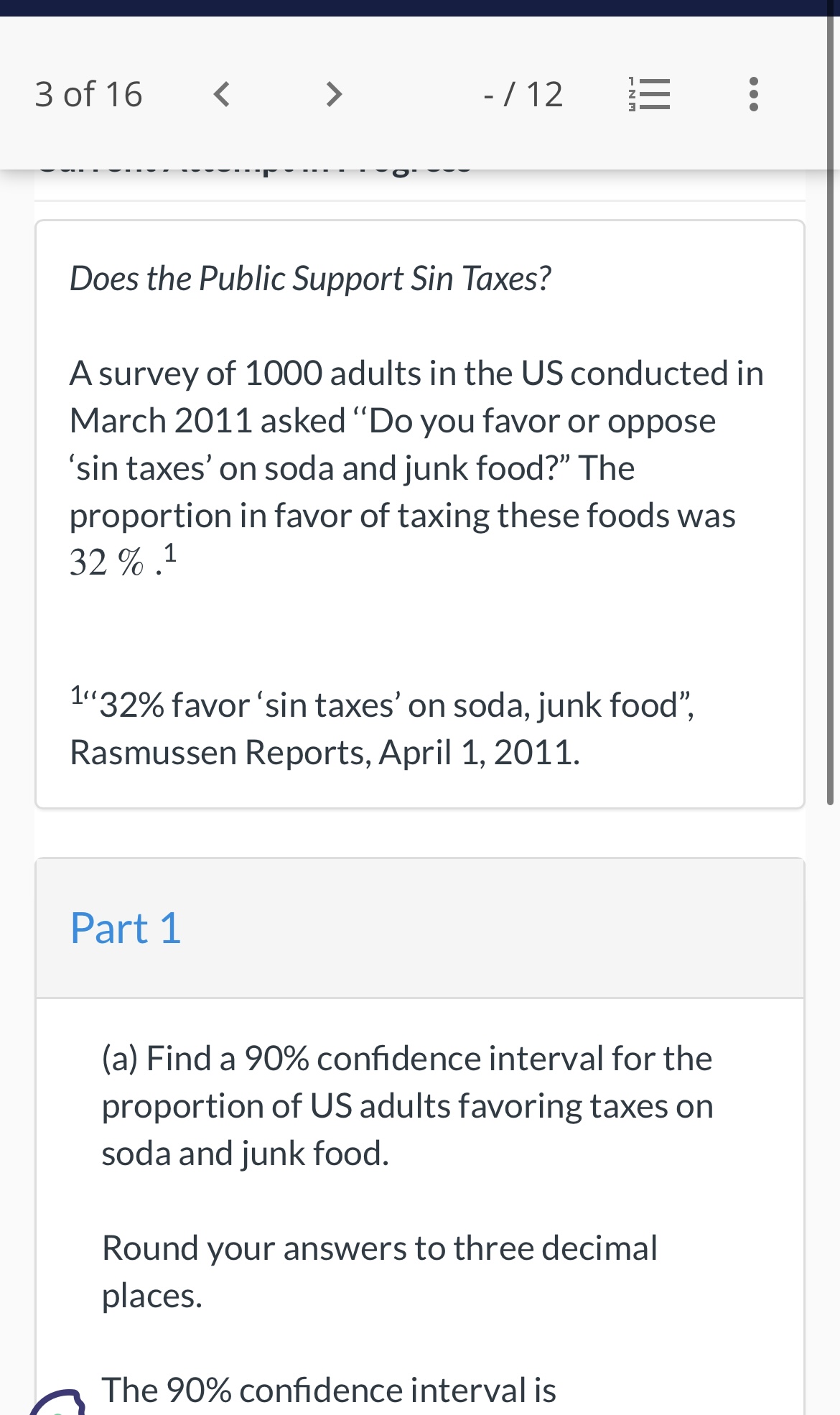 to three decimal places. standard error = 4 of 16 - /10