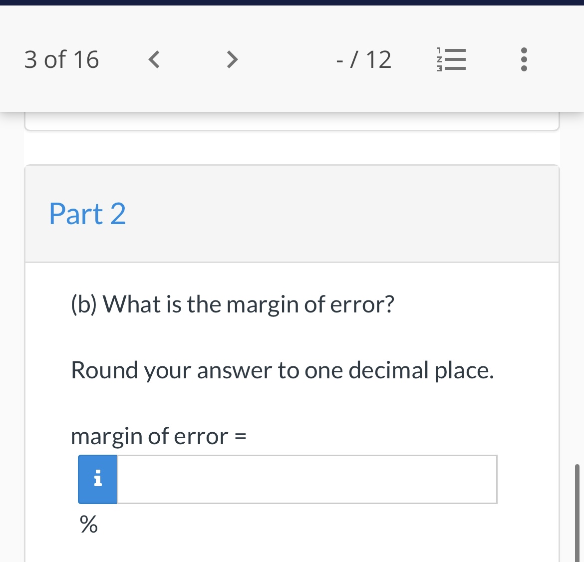 Test H0 :1) = 0.25 vs Ha :p -/12 ;= Part 2