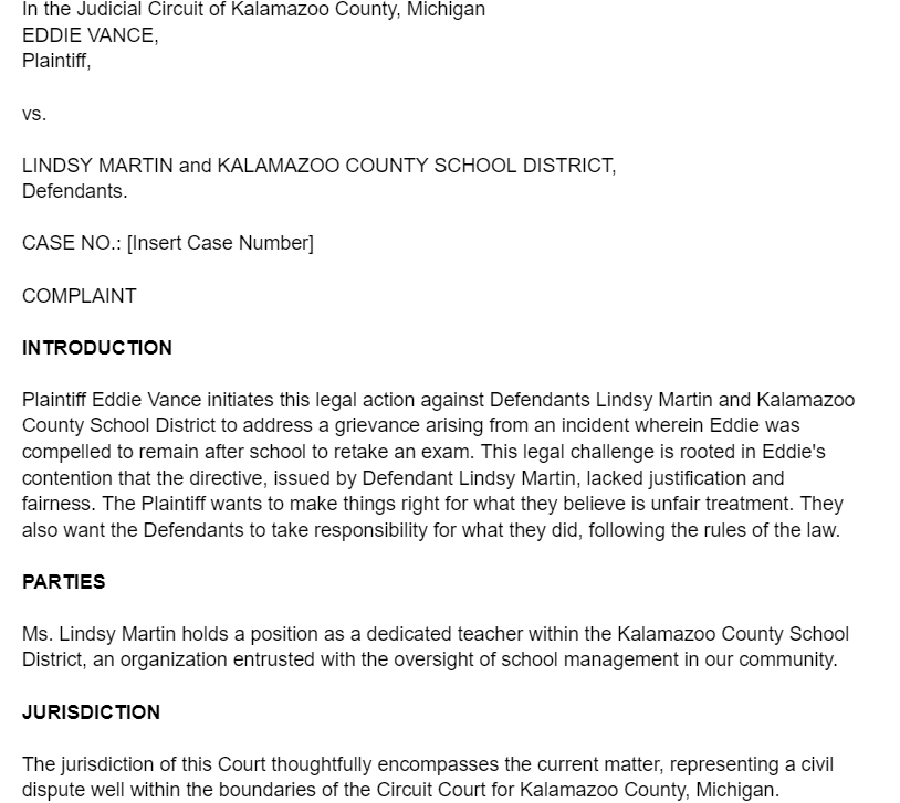 NO.: [Insert Case Number] COMPLAINT INTRODUCTION Plaintiff Eddie Vance initiates this legal