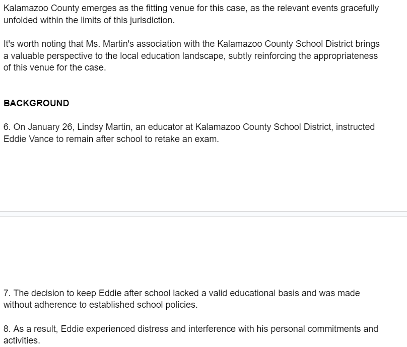 action against Defendants Lindsy Martin and Kalamazoo County School District to address