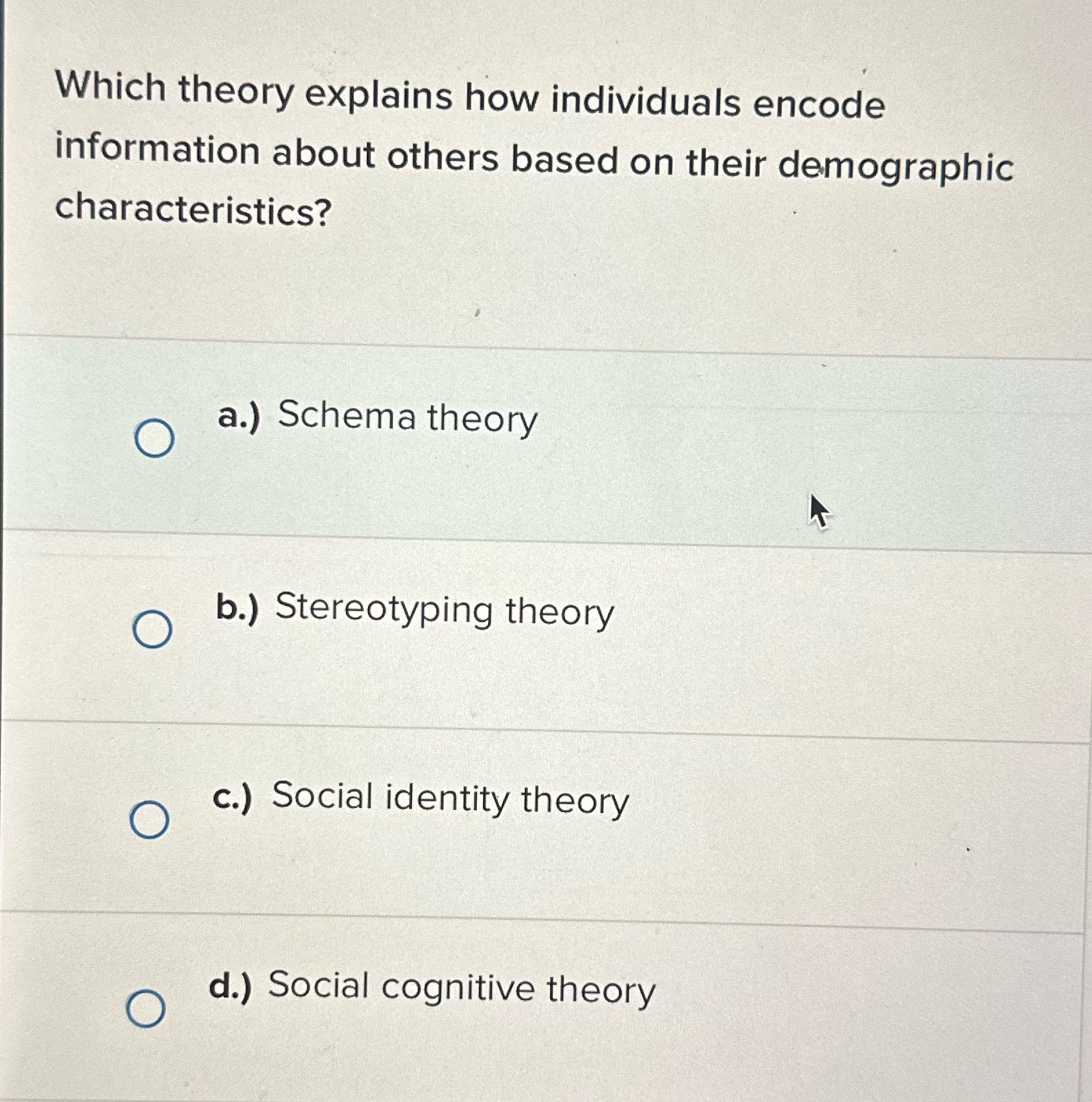  Which theory explains how individuals encode information about others based on