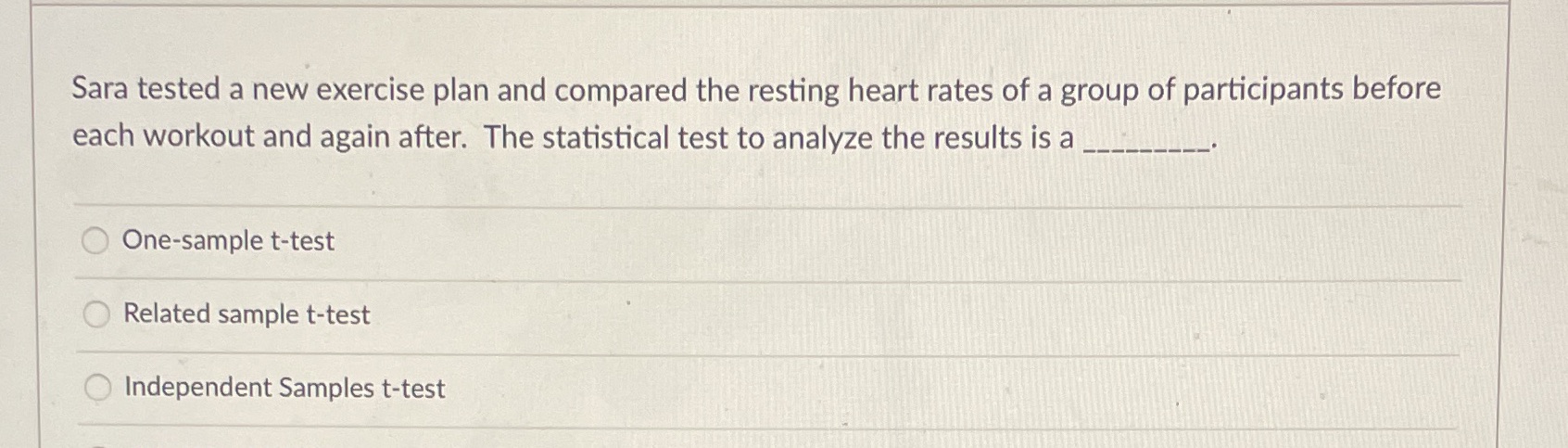  Sara tested a new exercise plan and compared the resting heart