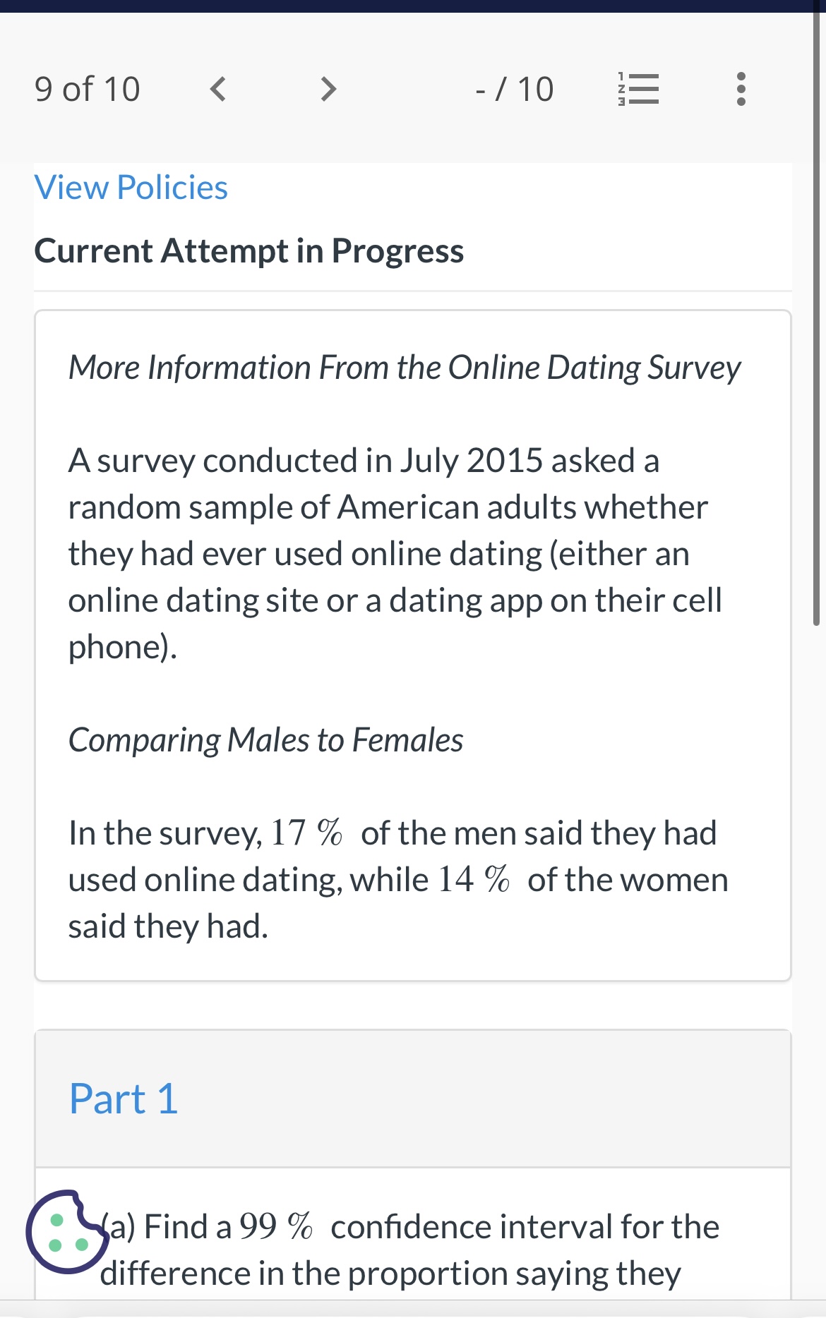 while 14 % of the women said they had. Part 1 0a)