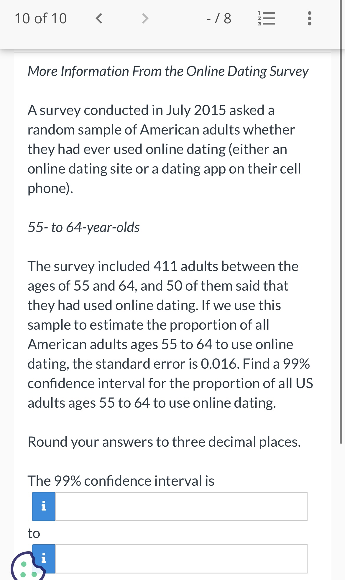 randomization distribution. Test Ho : M = 8 vs Ha : M
