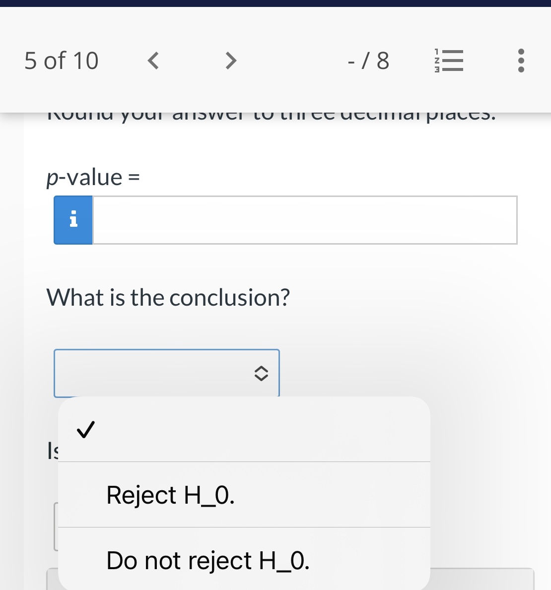 (c) z = -1.60for a two-tailed test for a difference in means