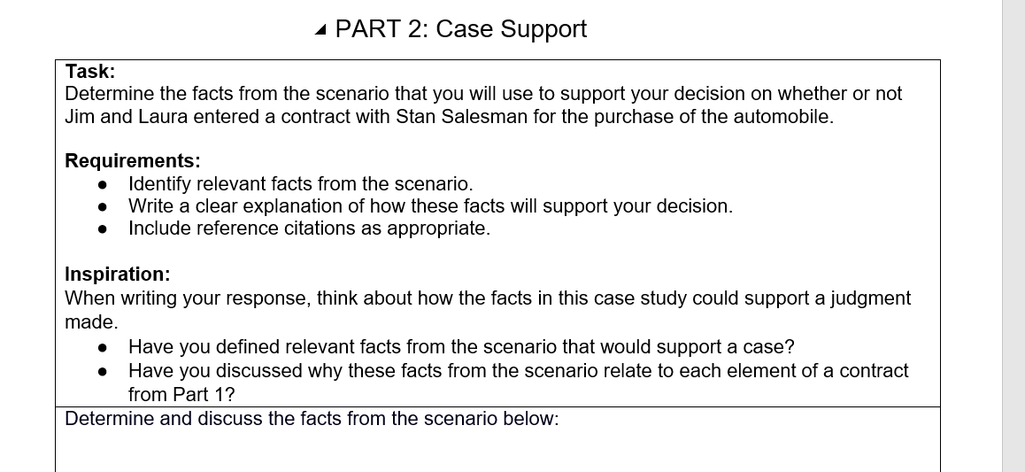 a legal contract. Define each element. Provide an example for each element.