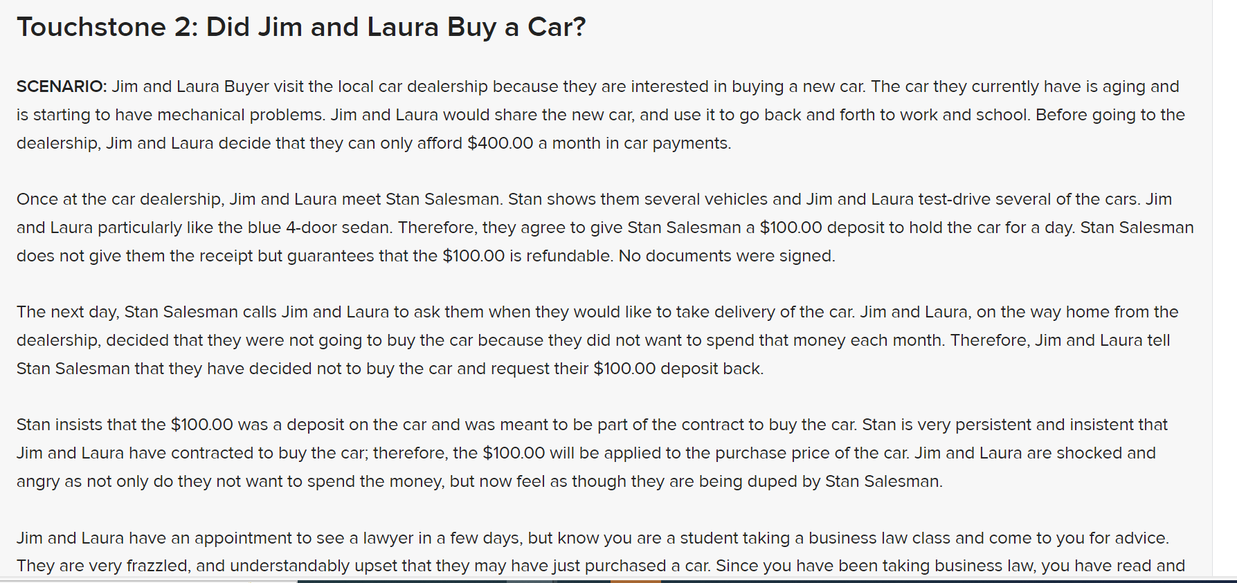 a legal contract? e Have you used examples from the scenario to