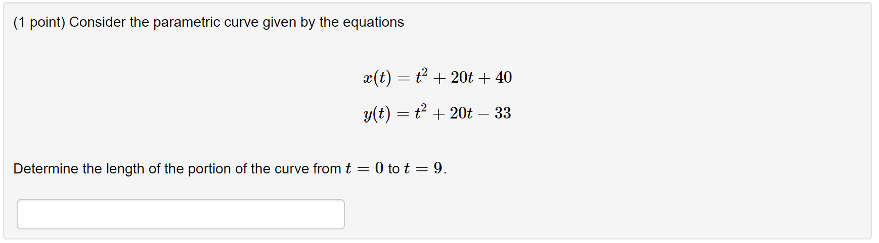 (1 point) Consider the parametric curve given by the equations 37(15)