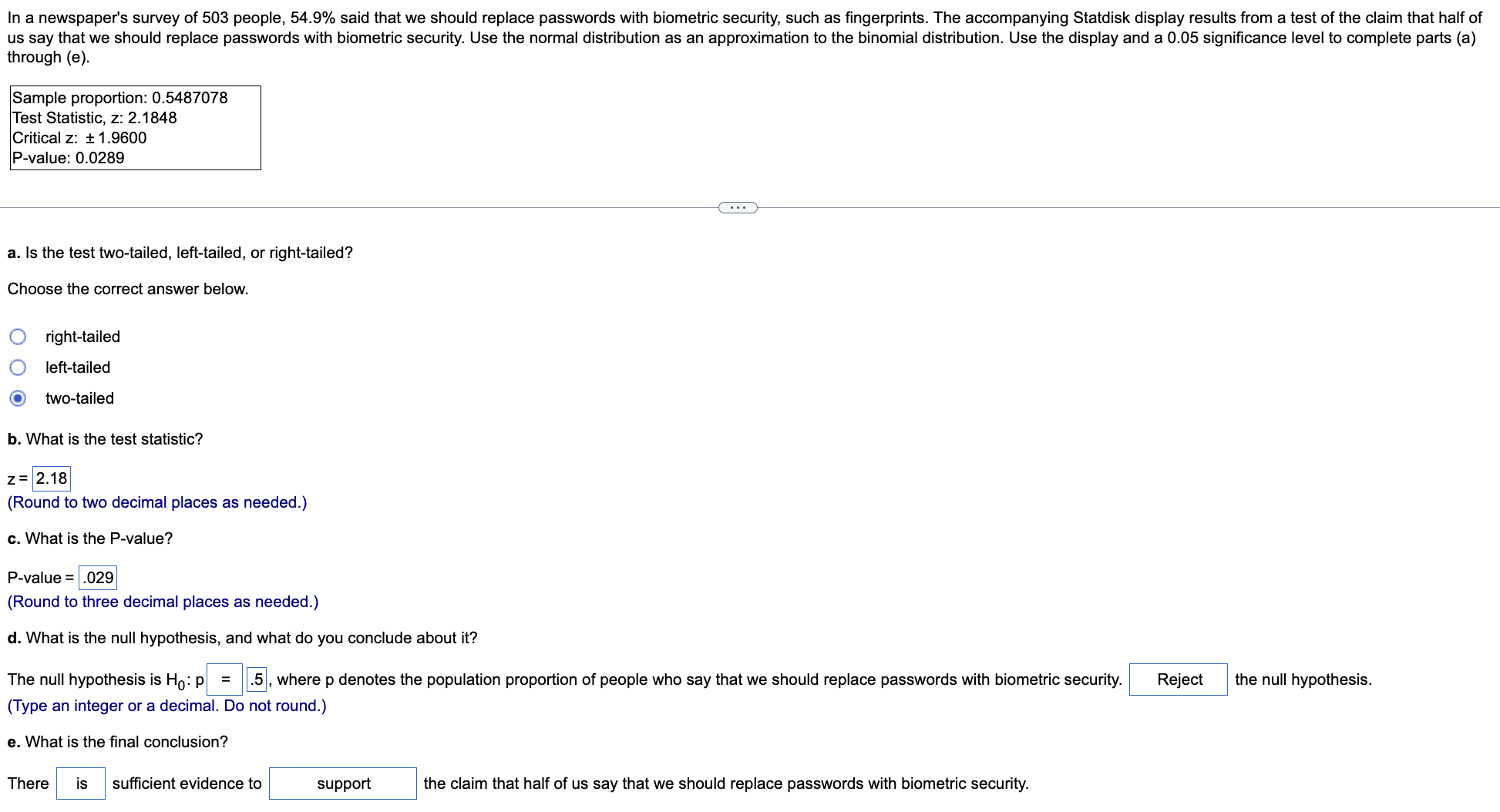 of 0. 1895. . . . a. State a conclusion about the