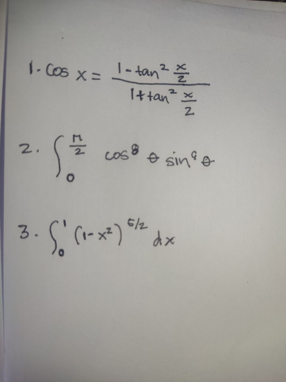  Integration Techniques 1 - Cos X = 1 - tan X