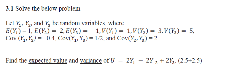 random variables, where E(Y1) = 1, E(Y2) = 2, E(Y3) = -1,