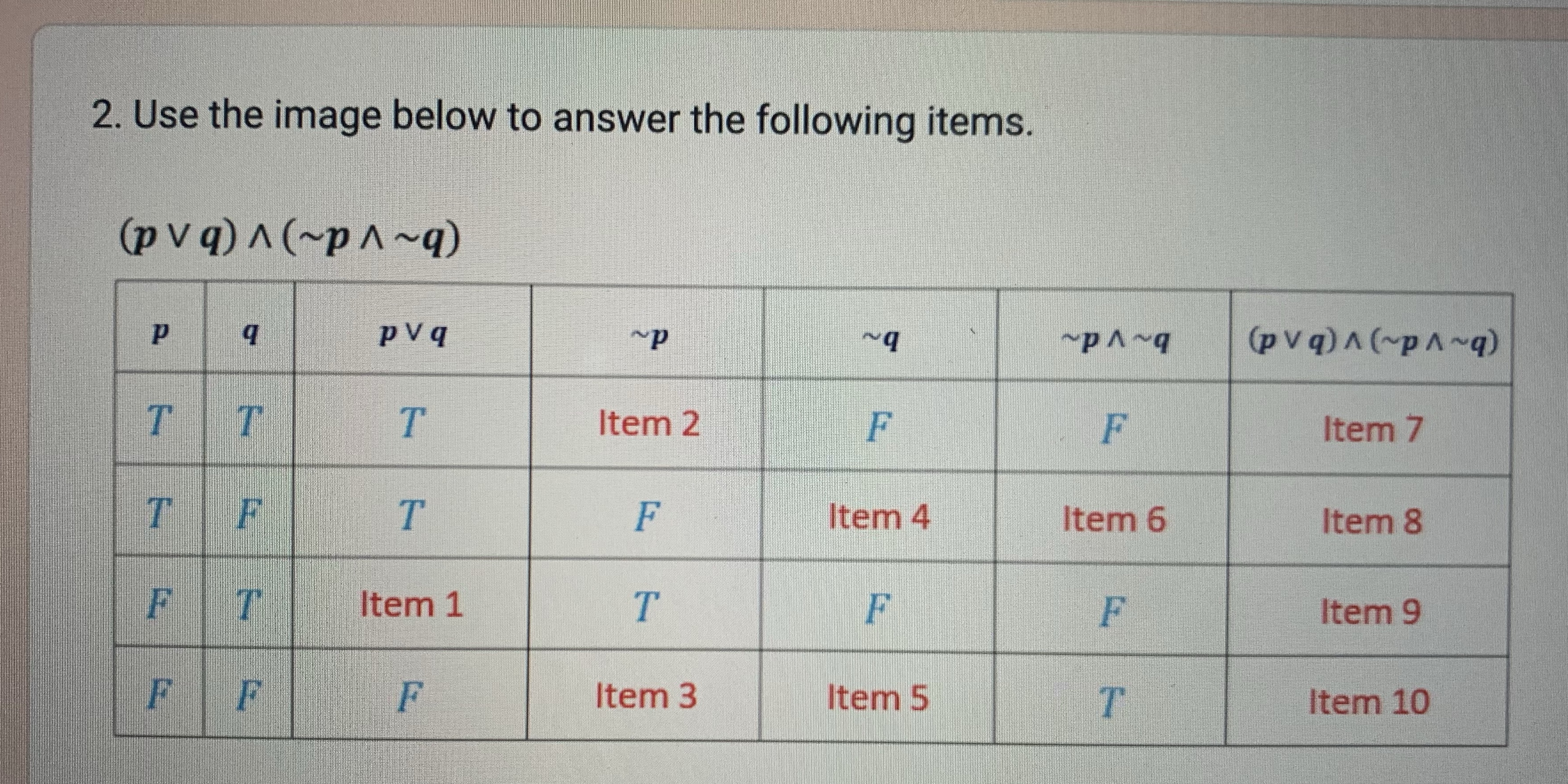 Fill out the truth table 2. Use the image below to