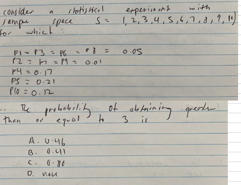  consider experiment with samput space 5 = 1 2 , 3