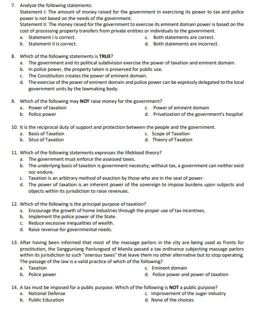 Choose the letter of the correct answer. (50 items x 2 points)
