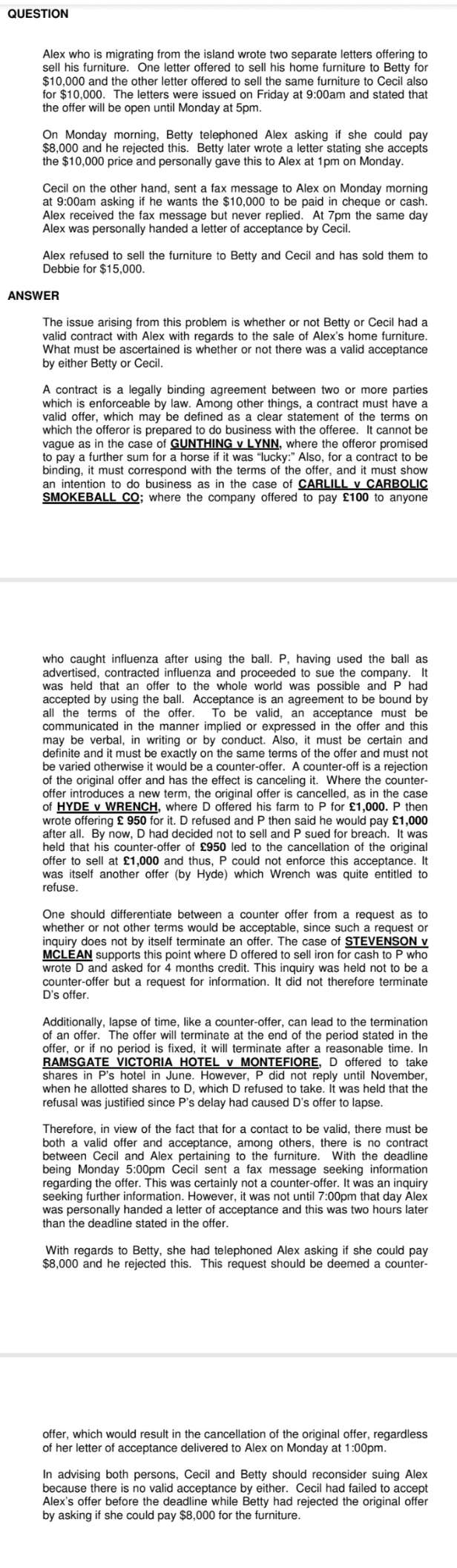 law of contract principles in the answer booklet provided. Carol has decided