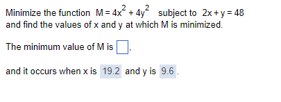 48 and find the values of x and y at which M