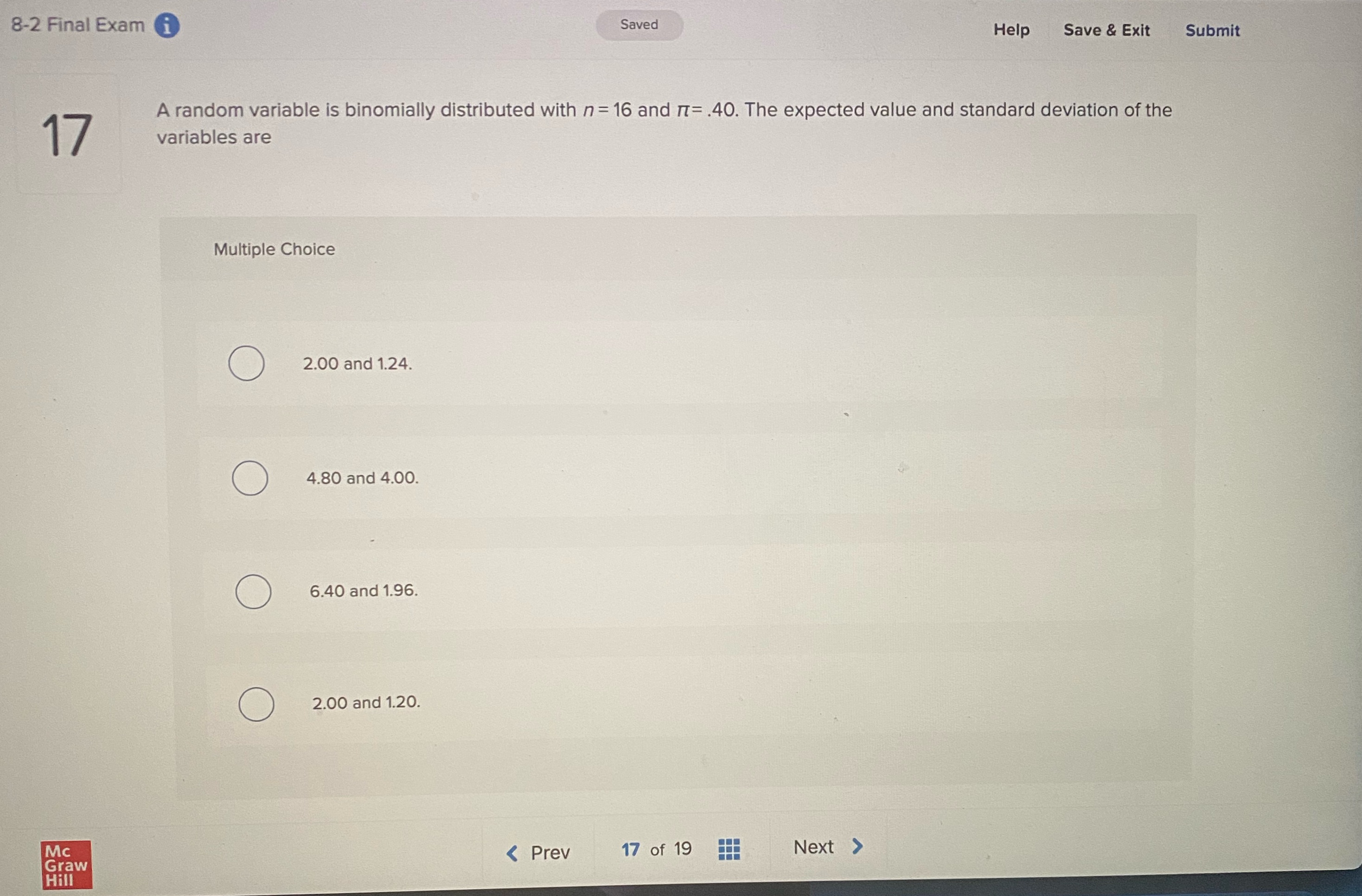  8-2 Final Exam i Saved Help Save & Exit Submit 17