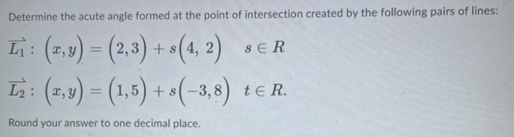 the point of intersection created by the following pairs of lines: LI