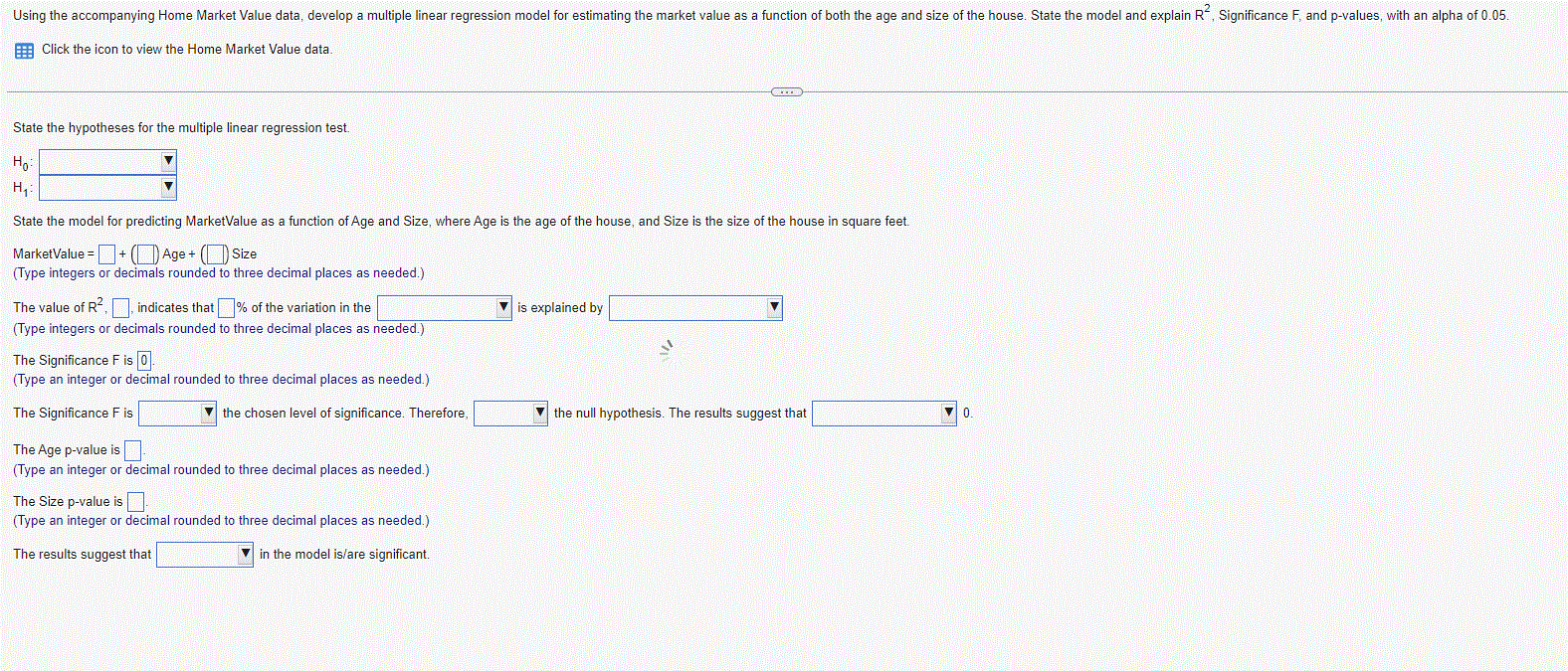 model for estimating the market value es a function of both the