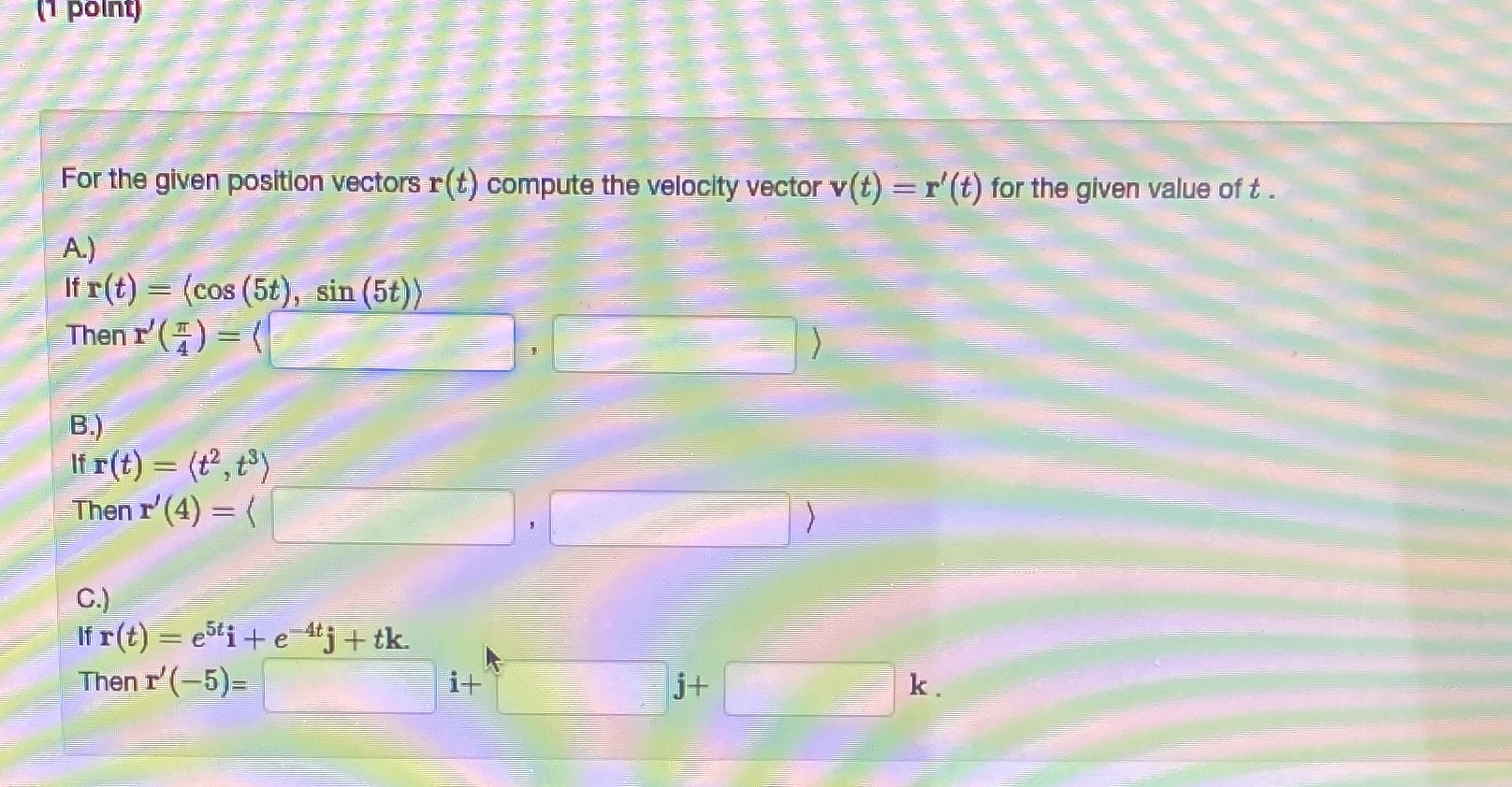 vector v (t) = r'(t) for the given value of t .