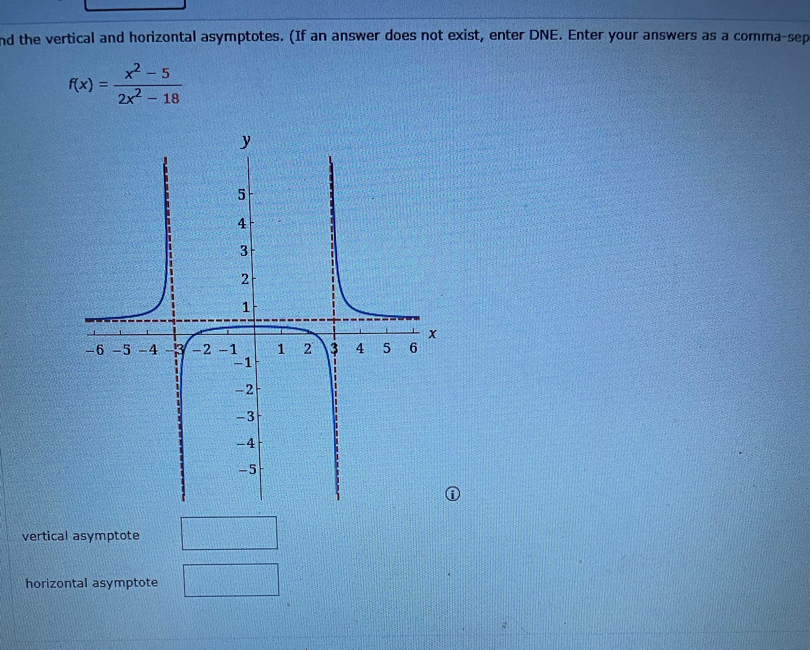 nd the vertical and horizontal asymptotes. (If an answer does not