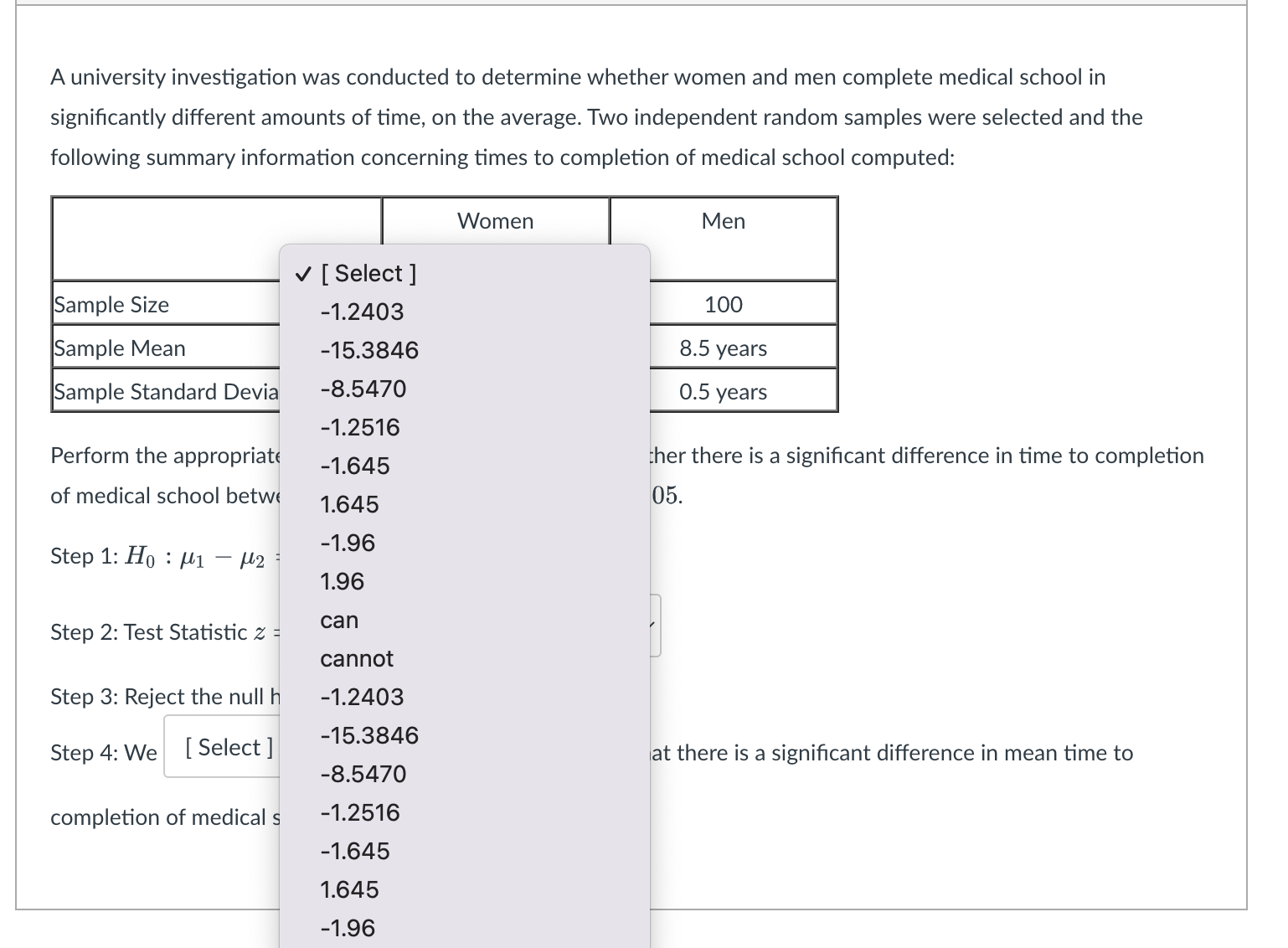 sample evidence [ Select ] support that the two universities' students, on