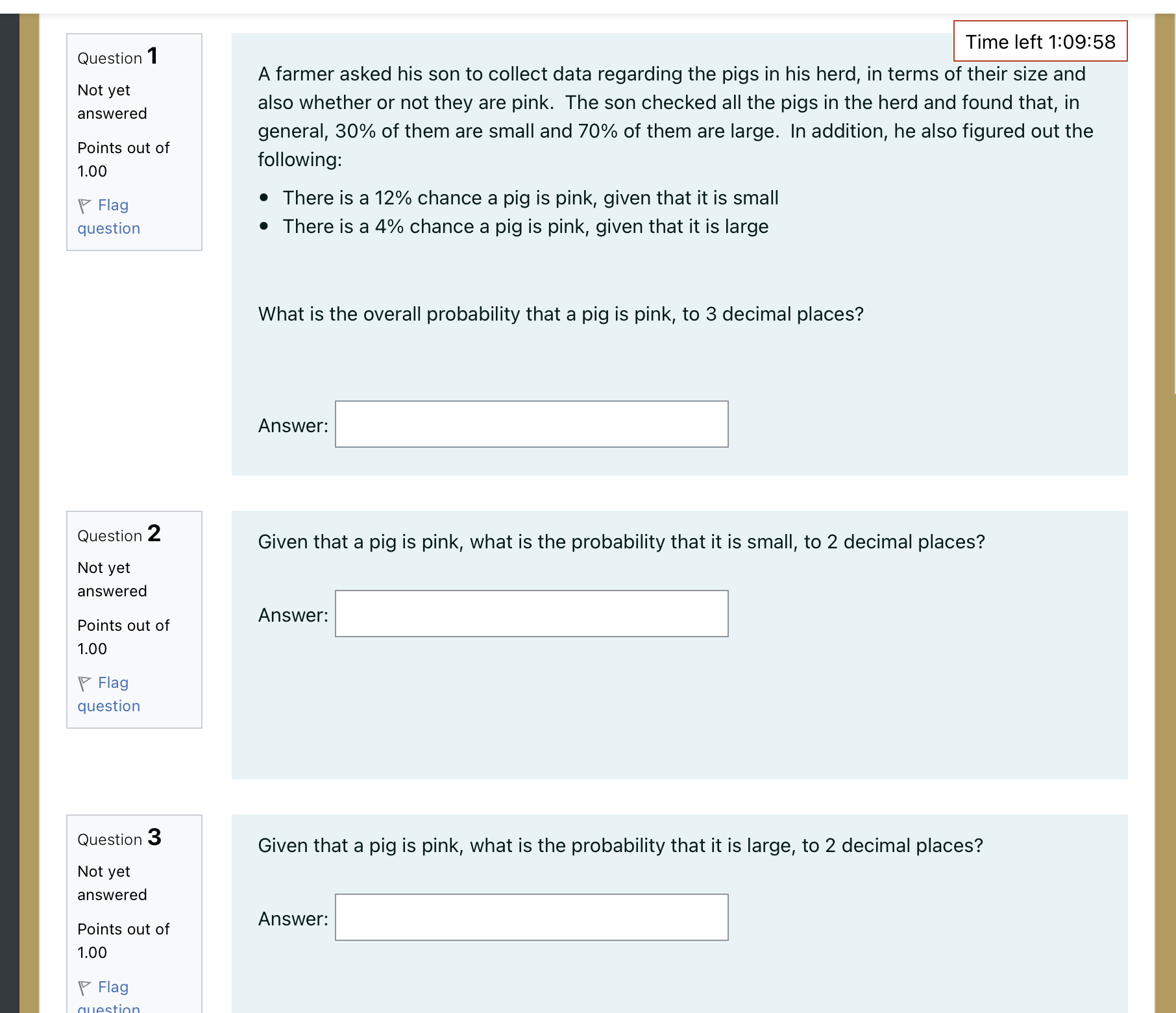 pig is pink, to 3 decimal places? Answer: Given that a pig