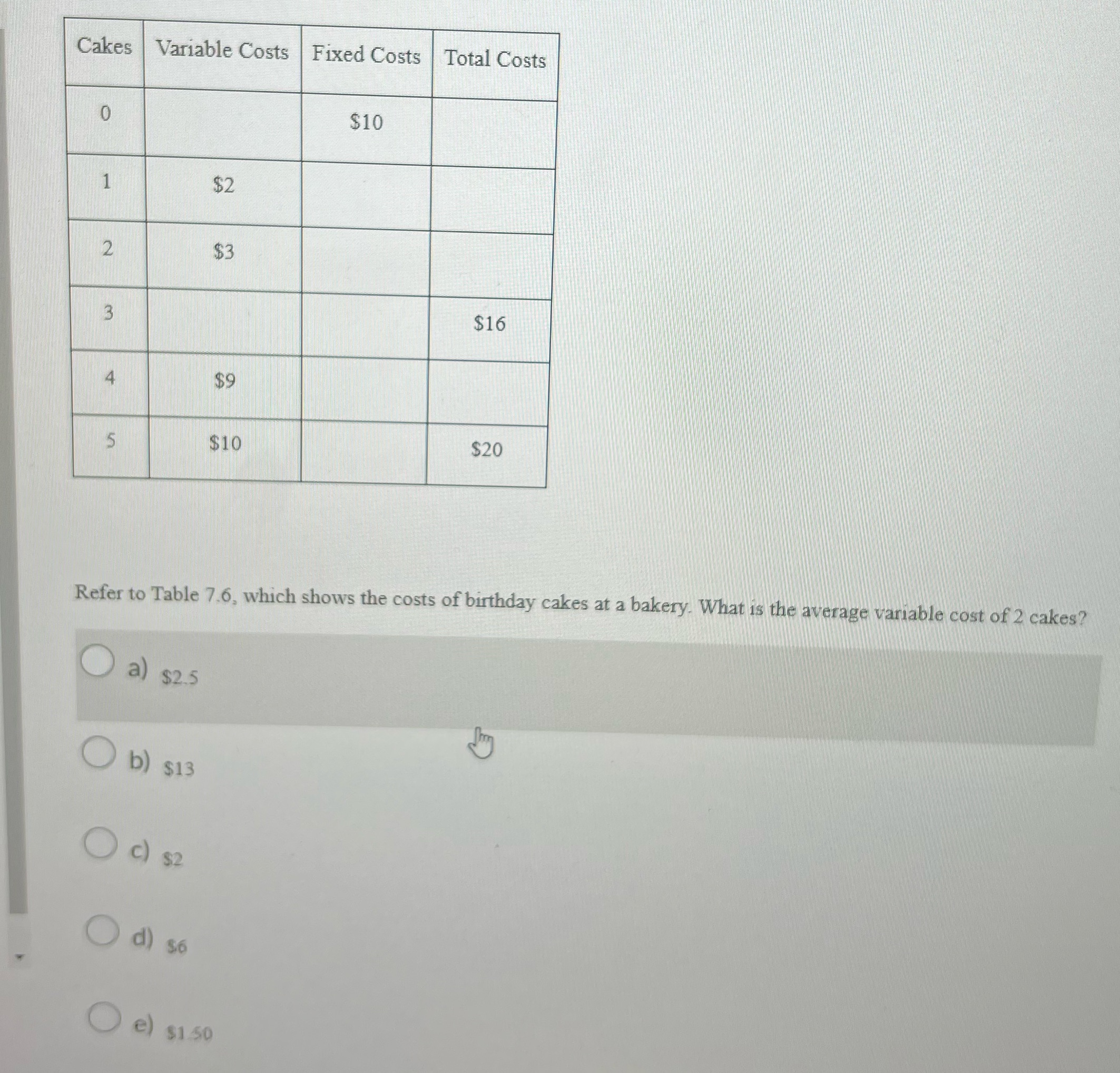 $3 3 $16 4 $9 S $10 $20 Refer to Table 7.6,