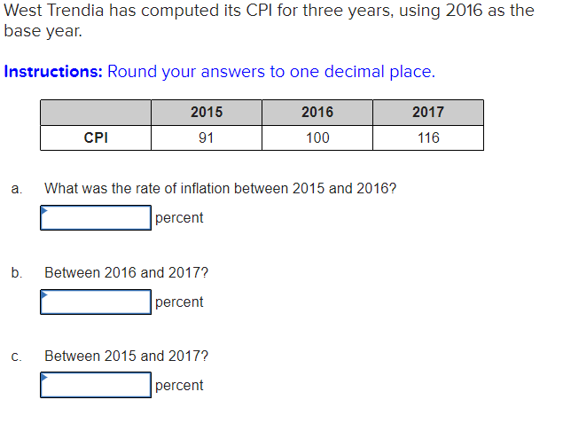 as the base year. Instructions: Round your answers to one decimal place.