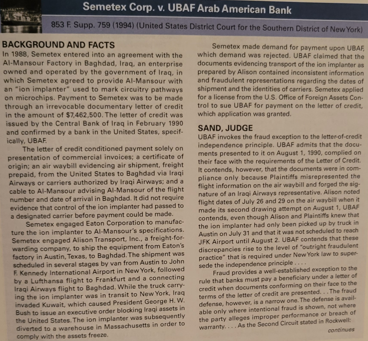 forwarder and the additional complication of the Iraqi government asset freeze? Why