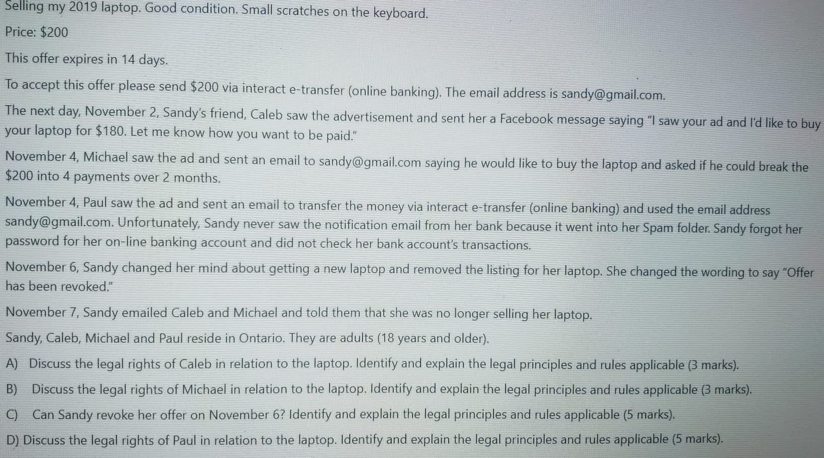 marketplace (similar to Kijii or Craig's List) as follows: November 1, 2021