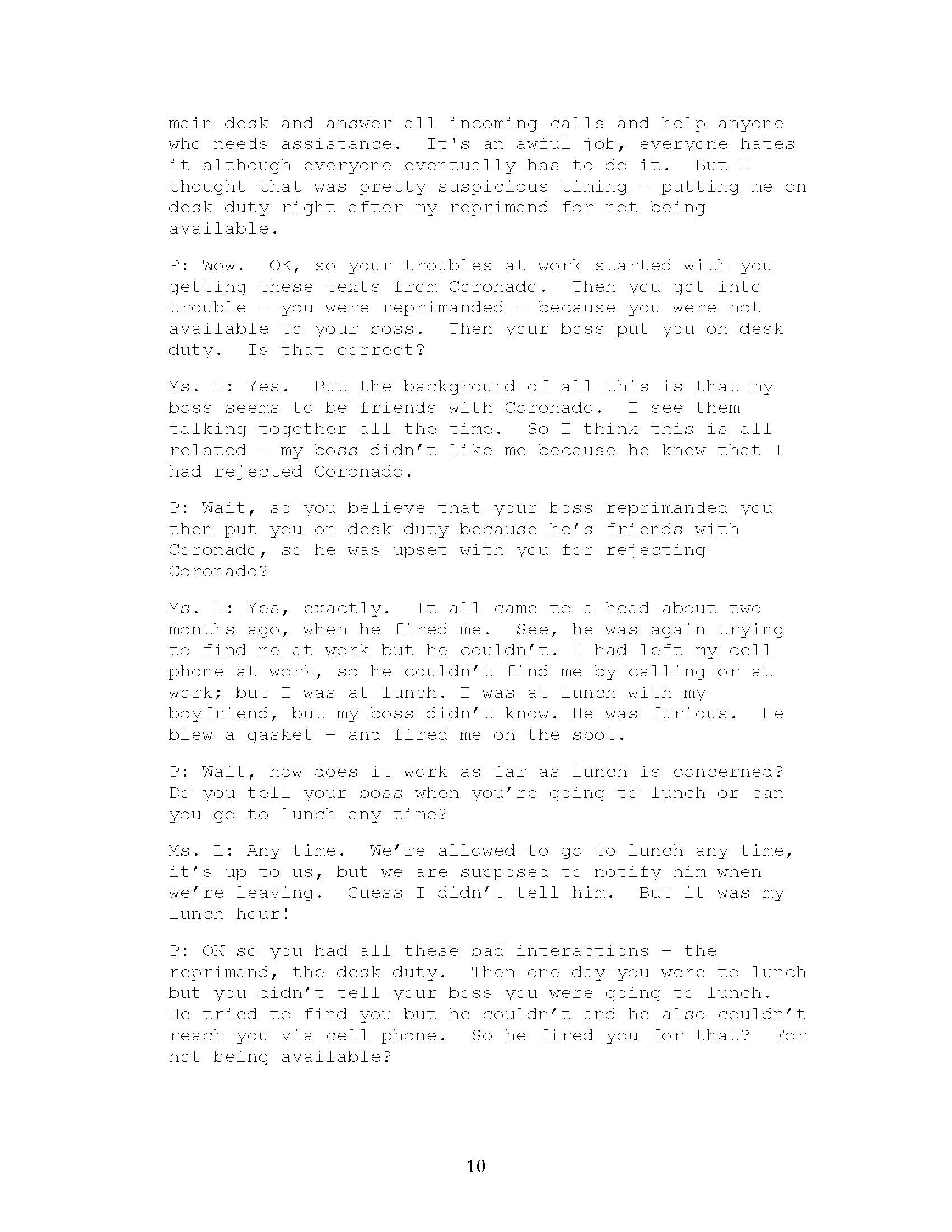 text messages between the client and another employee of ABC Corporation. Transcript