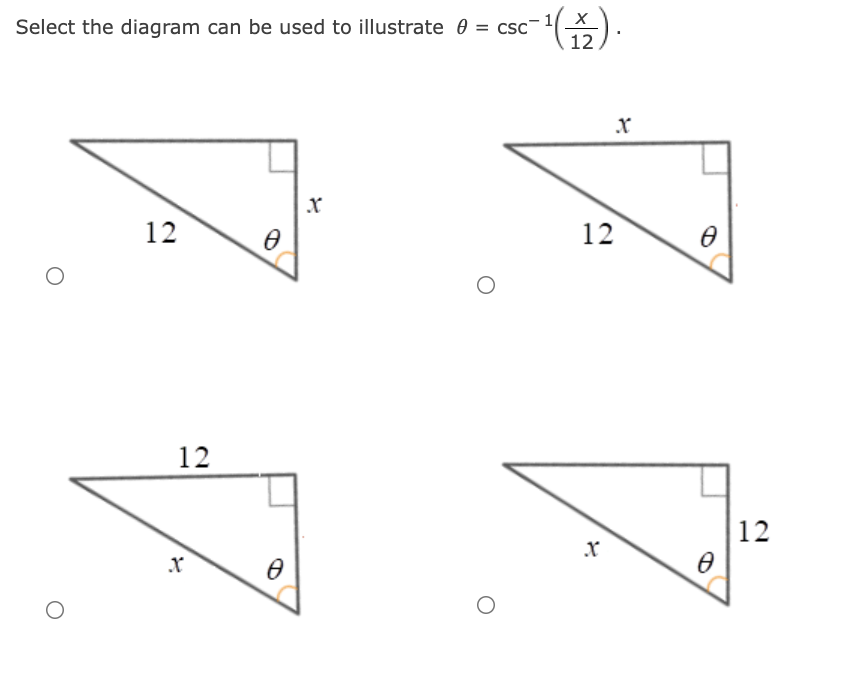 Select the diagram can be used to illustrate 9 = csc 12