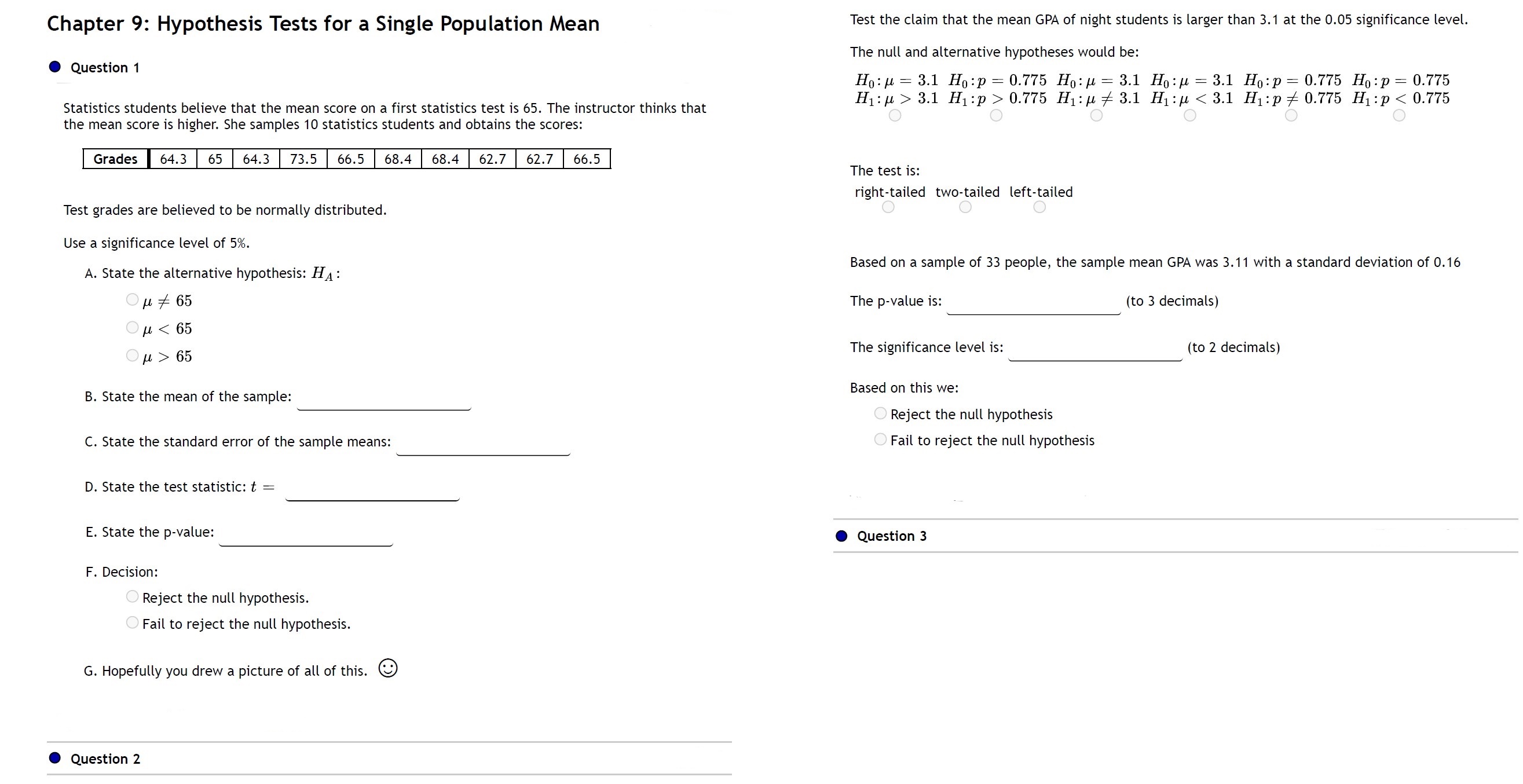  Chapter 9: Hypothesis Tests for a Single Population Mean Test the