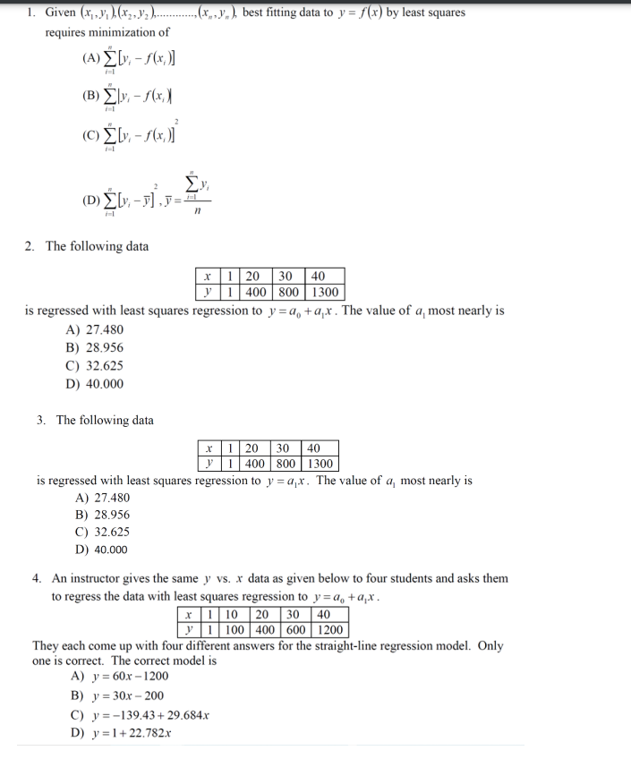 x by least squares requires minimization of -f(Xi)] (B) Sly, - f(Xl