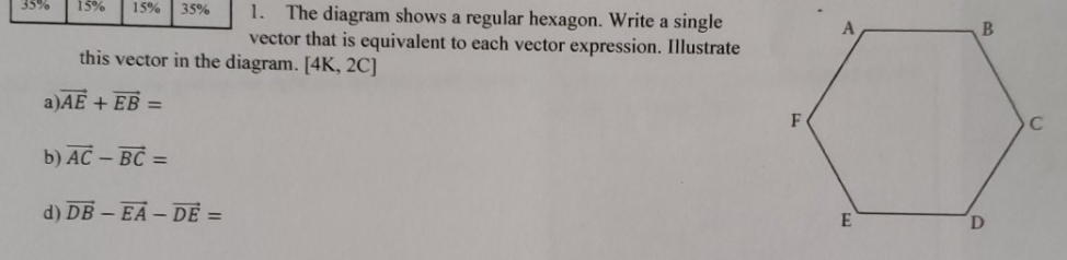  vector question 15% 15% 35% 1. The diagram shows a regular