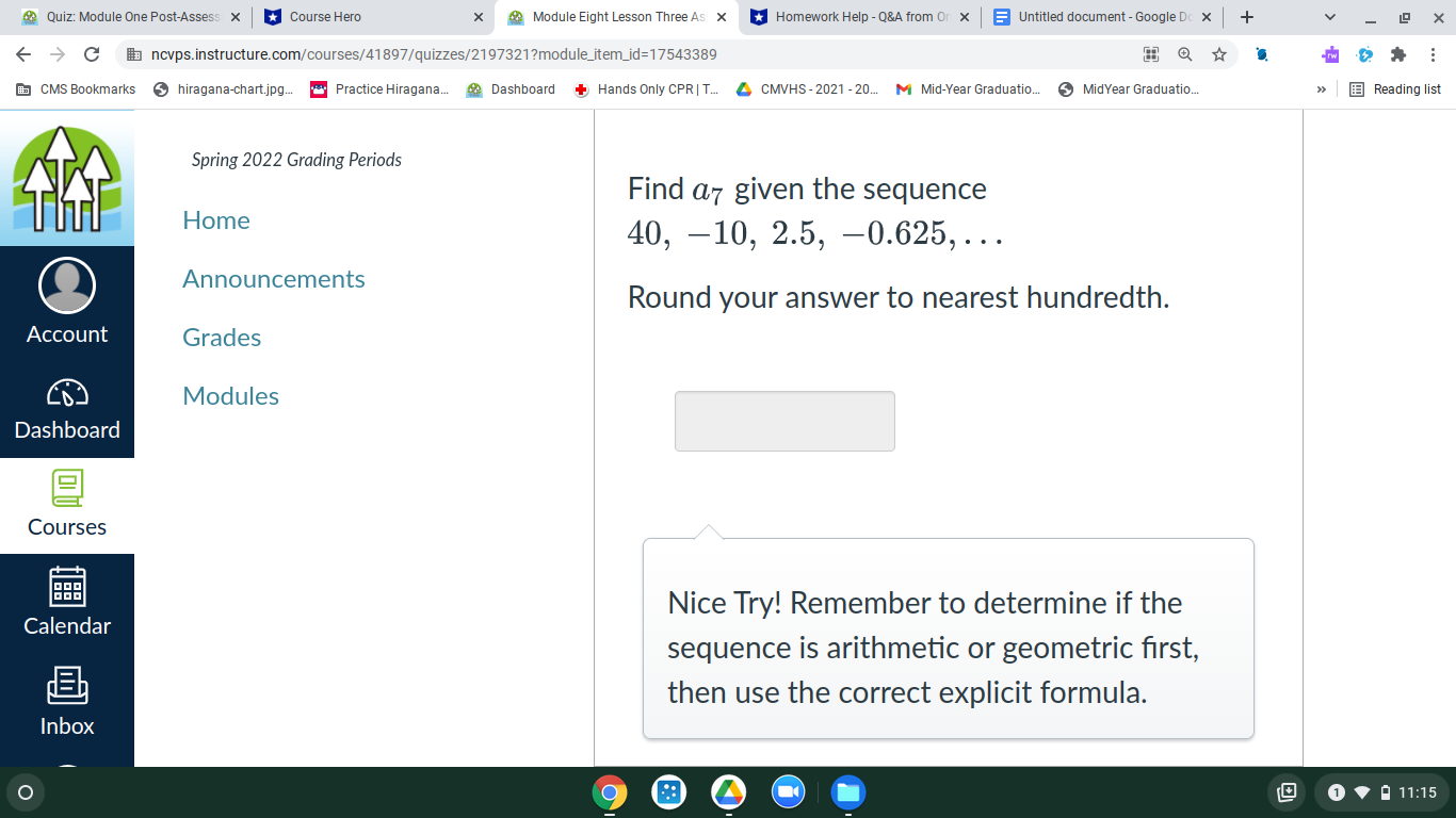formula represents the following Spring 2022 Grading Periods TITI sequence given in