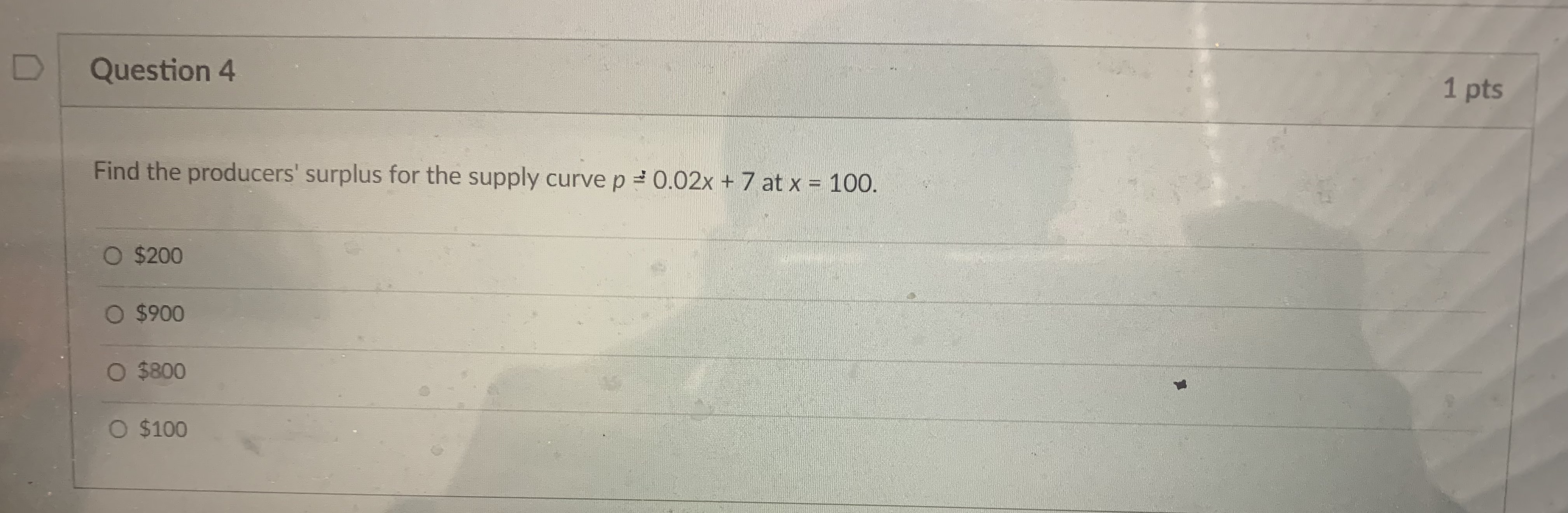  CALCULUS TWO D Question 4 1 pts Find the producers' surplus
