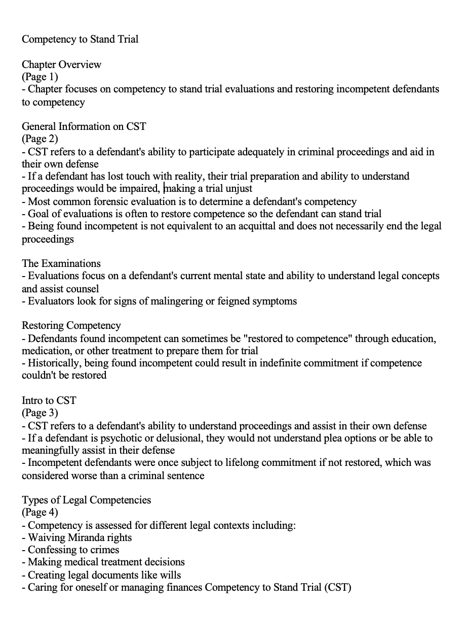  Competency to Stand Trial Chapter Overview (Page 1) - Chapter focuses