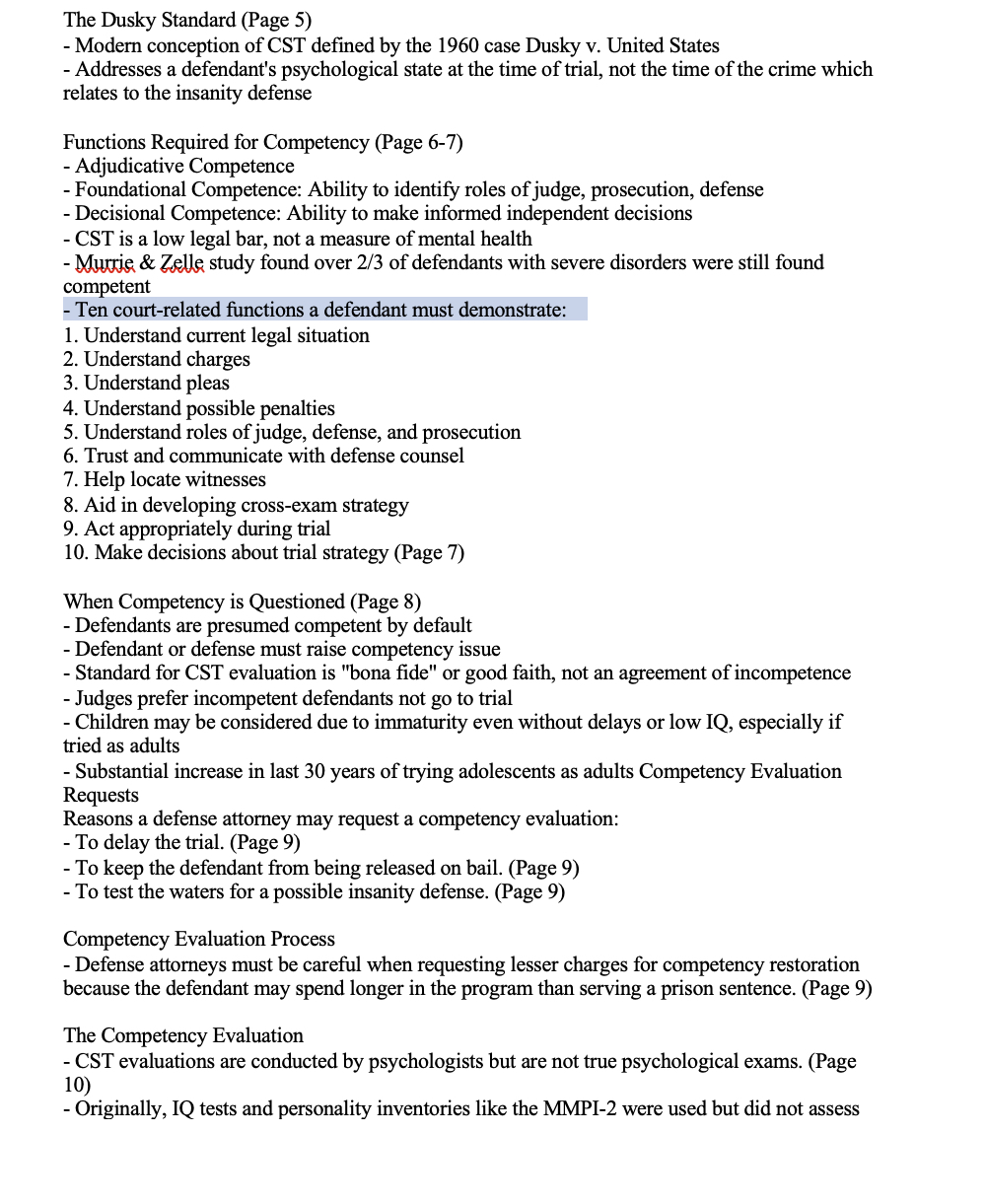 on competency to stand trial evaluations and restoring incompetent defendants to competency