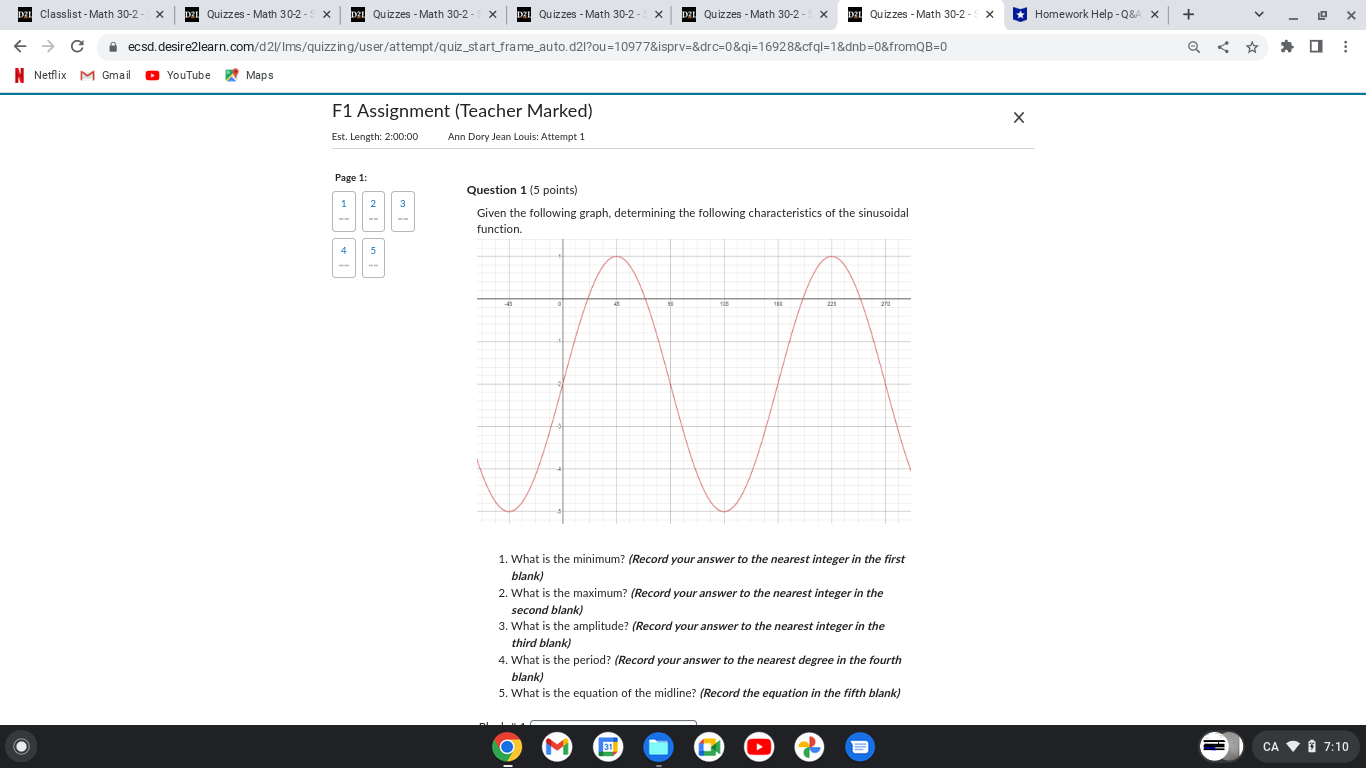  Dan Classlist - Math 30-2 - x Dan Quizzes - Math