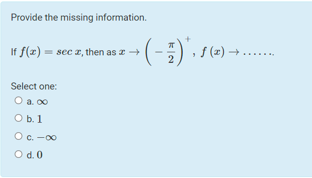 then as a + , f ( 20 ) ... Select one: