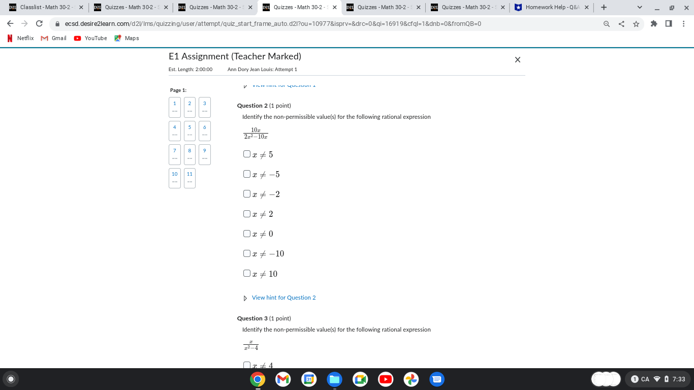 Quizzes - Math 30-2 - 5 X 121 Quizzes - Math 30-2