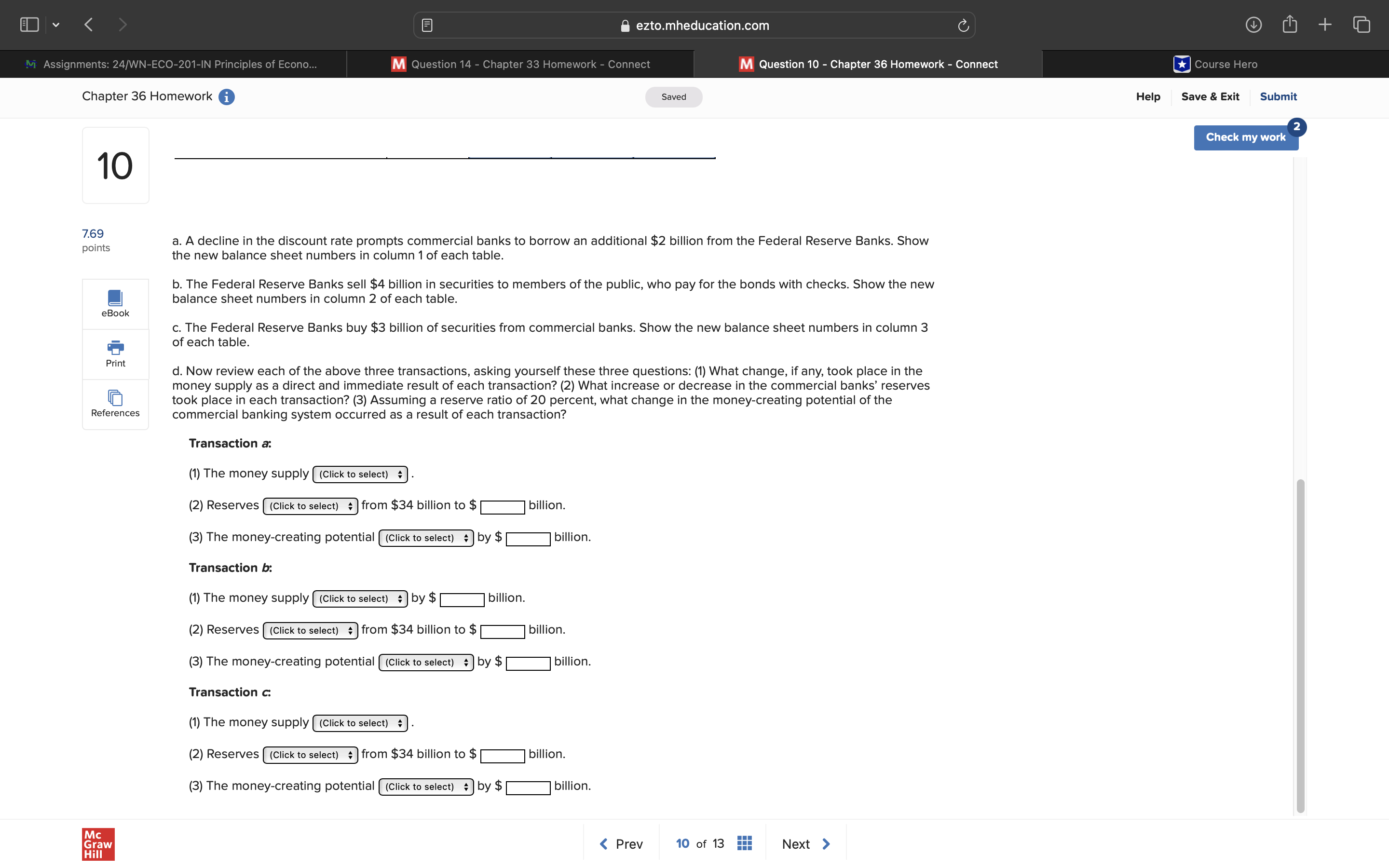 Use commercial bank and Federal Reserve Bank balance sheets to demonstrate the