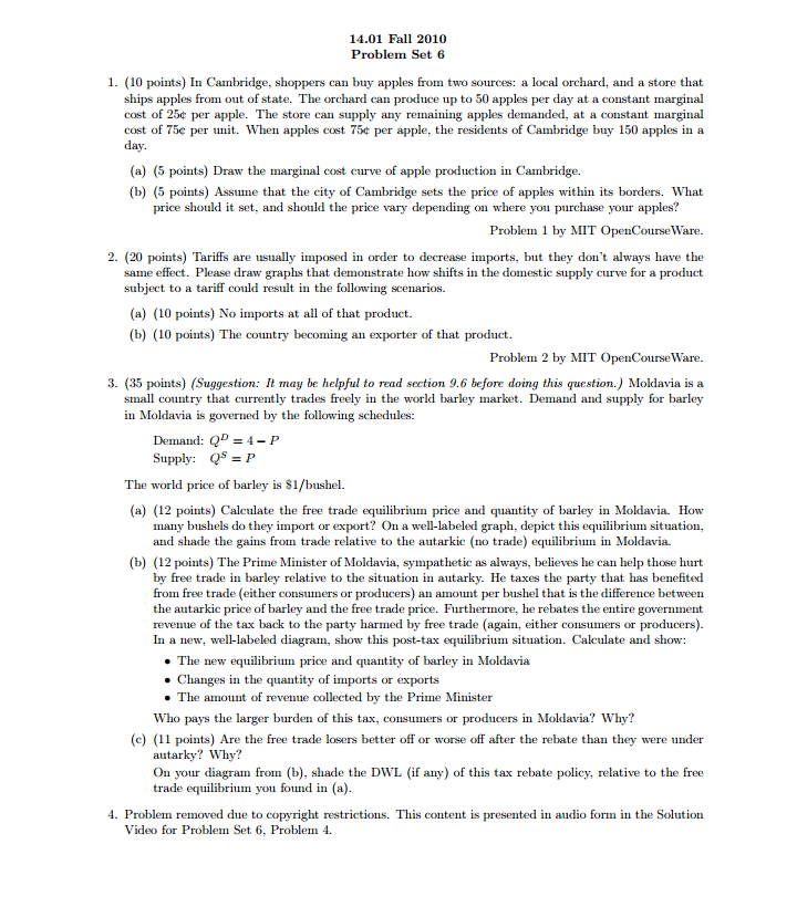  help tutors plz 14.01 Fall 2010 Problem Set 6 1. (10
