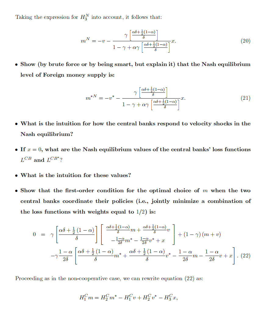 the rest of the model. on Assume that velocity in each country