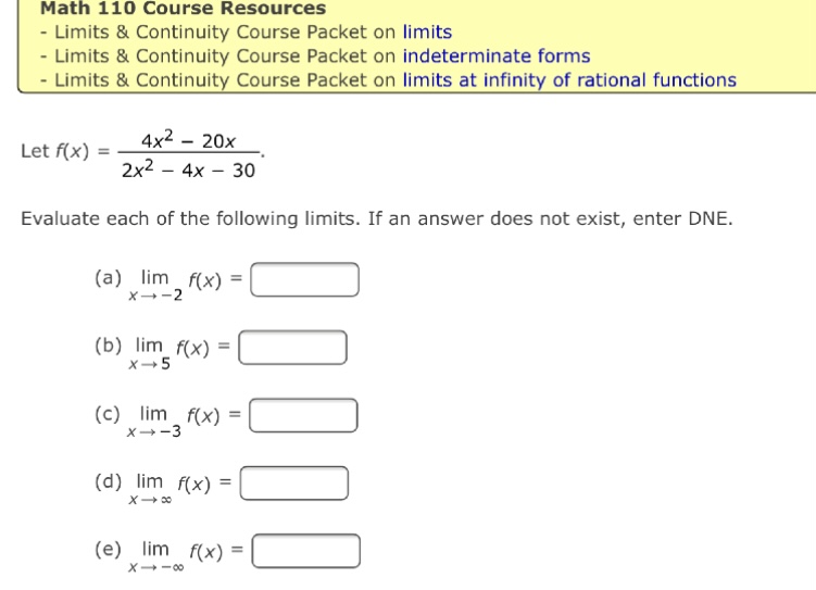 limits Limits & Continuity Course Packet on Indeterminate forms - Limits &
