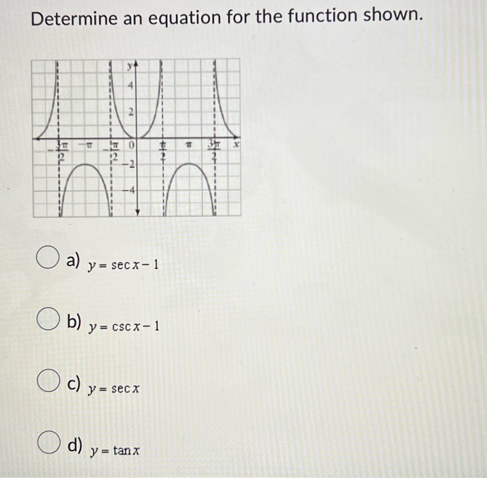  Determine an equation for the function shown. X not O a)